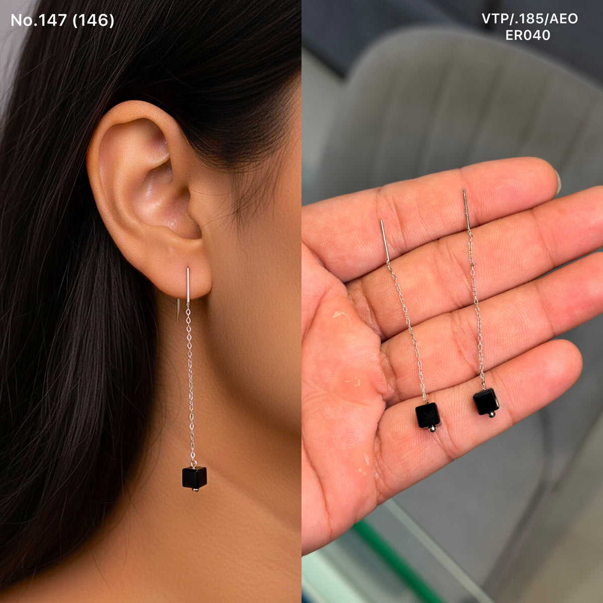 Black mystic silver earrings for women