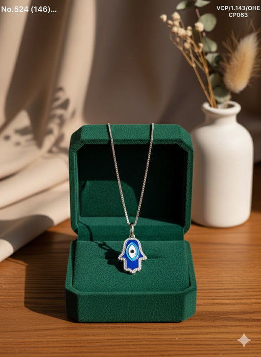 Hamsa evil eye silver chain pendant