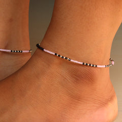 Black bead anklet with silver accents Payal