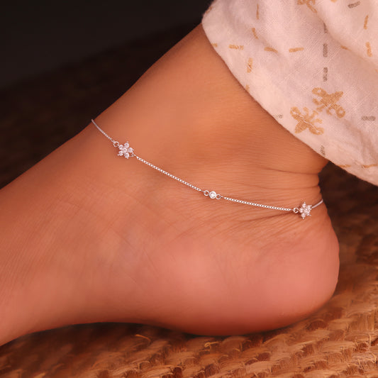 Ziva blooms silver Payal for women