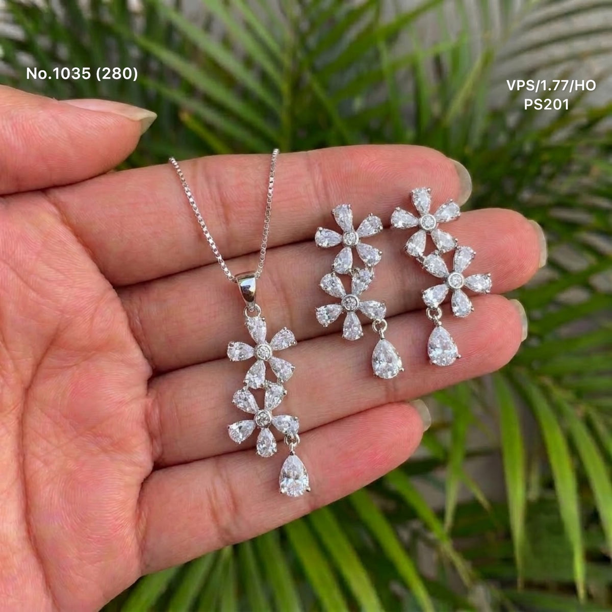 Floral charms silver flowers pendant set for women