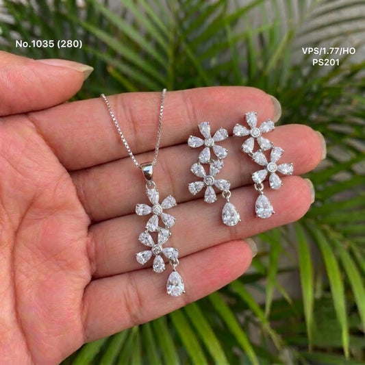 Floral charms silver flowers pendant set for women