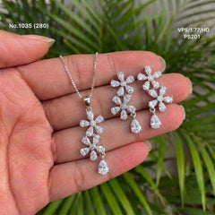 Floral charms silver flowers pendant set for women