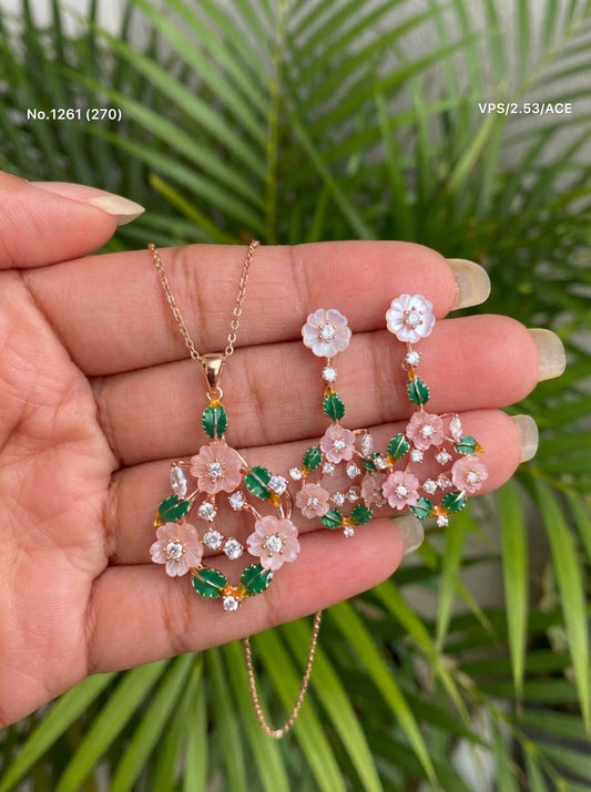 Crystal blossoms silver pendant set for women