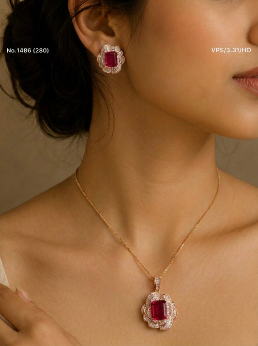 Ruby glow silver pendant set for women