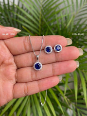 Aqua gleam silver pendant set for women