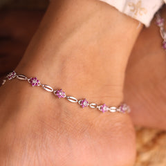 Avni Stone Charm Silver Payal for Women