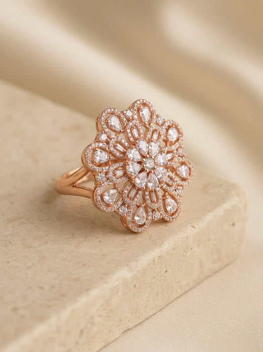 Crystal orbit silver ring for women