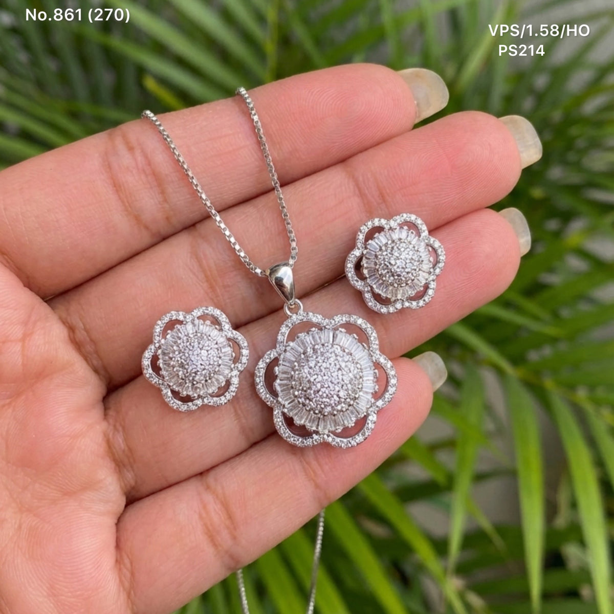 Blossom charm silver pendant set for women