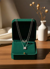 Crystal cascade layer silver chain pendant