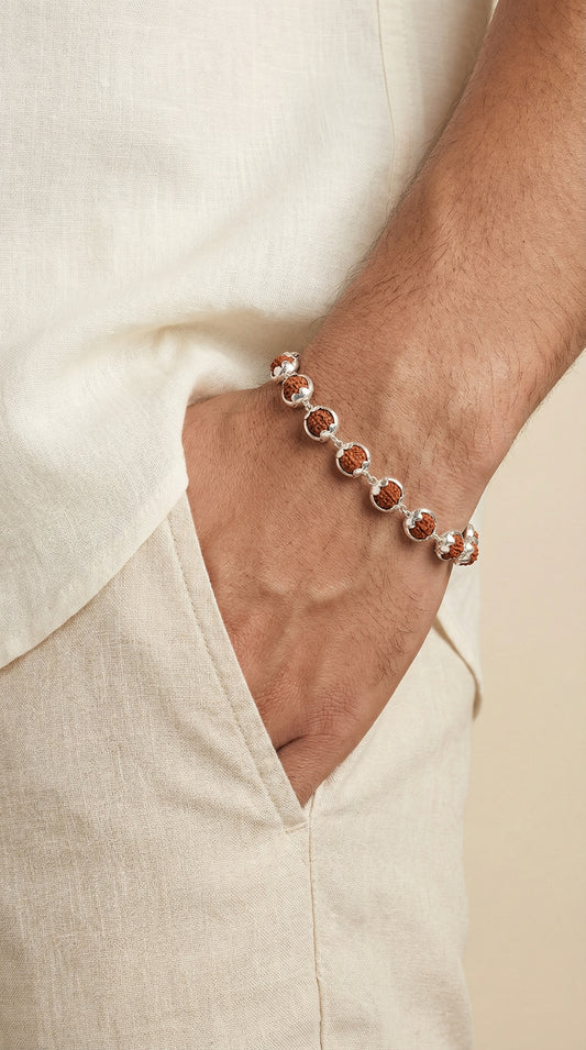 Silver Capping Rudraksha Bracelet