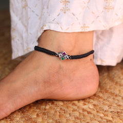 GemSquare Colourful Stone Silver Thread Payal for Women