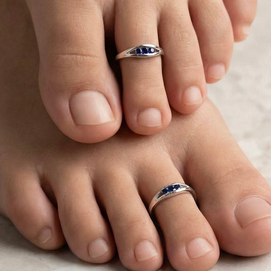 Blue aura 92.5 silver toerings for women