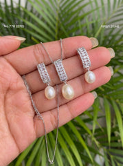 Velvet pearl silver pendant set for women