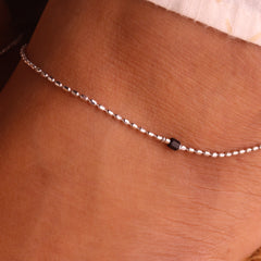 Glossy Black Beads Silver Payal