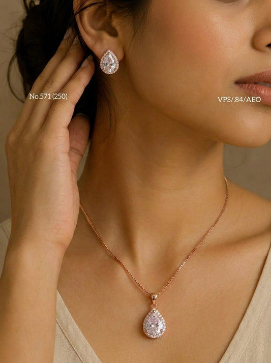 Diamond drop silver pendant set for women
