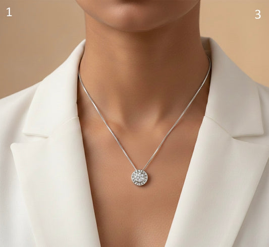 Crystal Orbit Round silver chain pendant