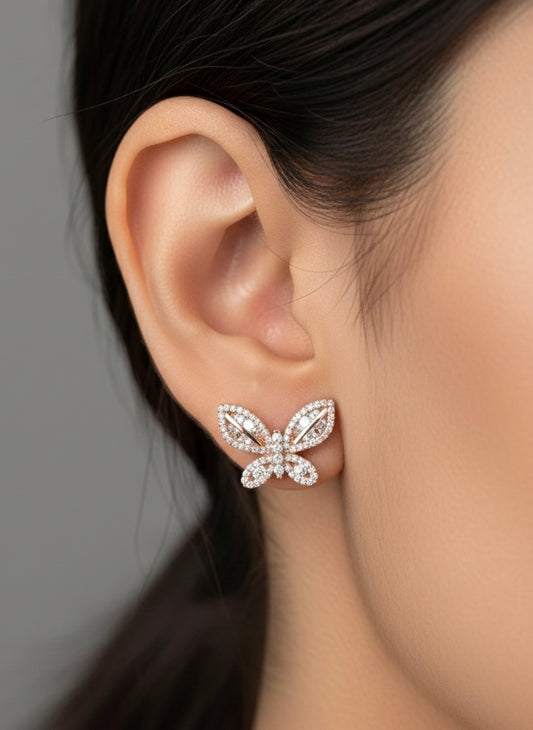 Crystal flutter silver stud