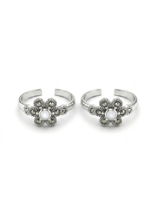 Floral fantasy silver toerings for women