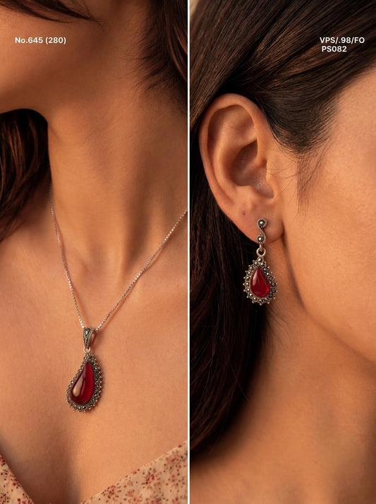 Ruby shine silver pendant set for women
