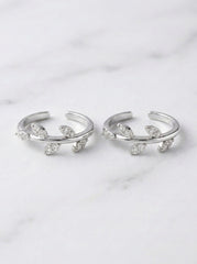 Shimmer leaf silver toerings for women