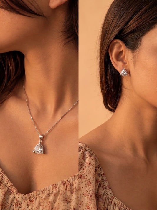 Heart charm silver pendant set for women