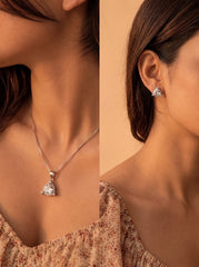 Heart charm silver pendant set for women