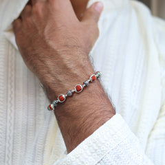 Silver Om Beads Capping Rudraksha Bracelet