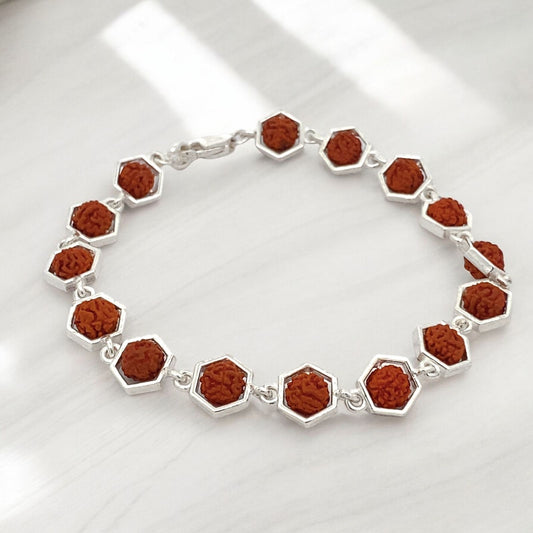 Silver Hexagon Rudraksha Bracelet