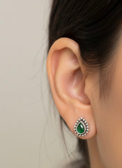 Aura green drop silver stud