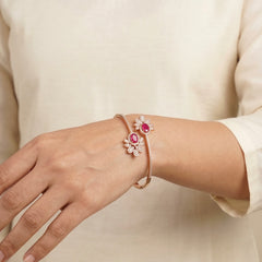 Flora red shine silver kada for women