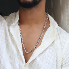 Silver Om Beads Capping Rudraksha Mala