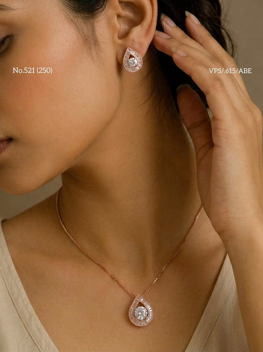 Drop dazzle silver pendant set for women