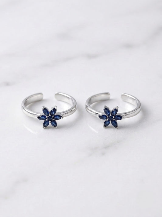 Silver Blue Blossom Toe Ring for women