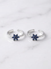 Silver Blue Blossom Toe Ring for women