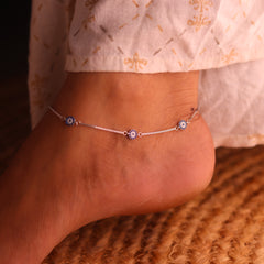 Blue Aura Evil Eye Silver Payal