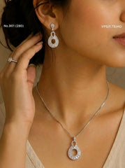 Diamond aura silver pendant set for women