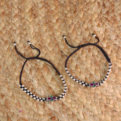 Silver Bead Dot Payal with Black Thread for Women