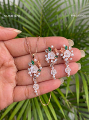 Moon pearl silver pendant set for women