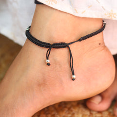 Classic Colourful Stone Silver Black Thread Payal for Women