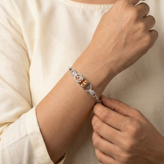 Crystal royality silver kada for women