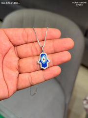 Hamsa evil eye silver chain pendant