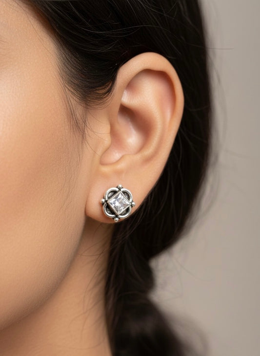 Quad oxidised silver stud