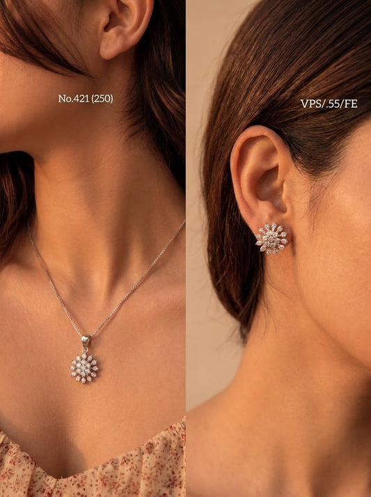 Daisy spark silver pendant set for women