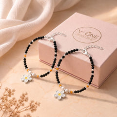 Flora charms & beads silver bracelet for kids