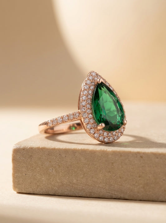 Green jewel silver ring for women