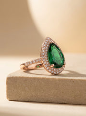 Green jewel silver ring for women