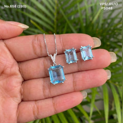Sapphire silver pendant set for women