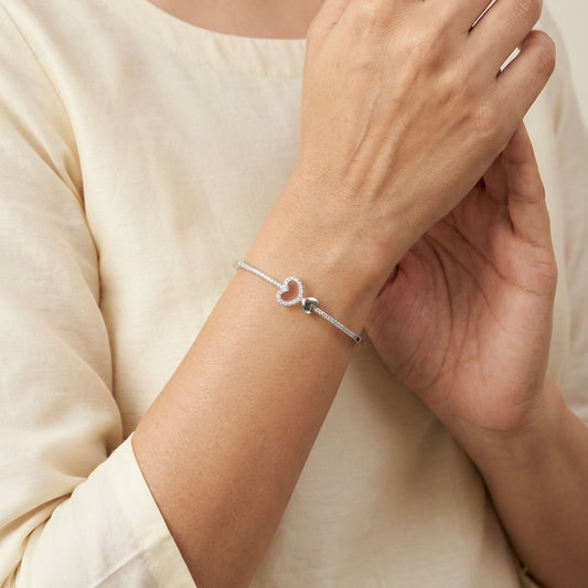 Heart bloom silver kada for women