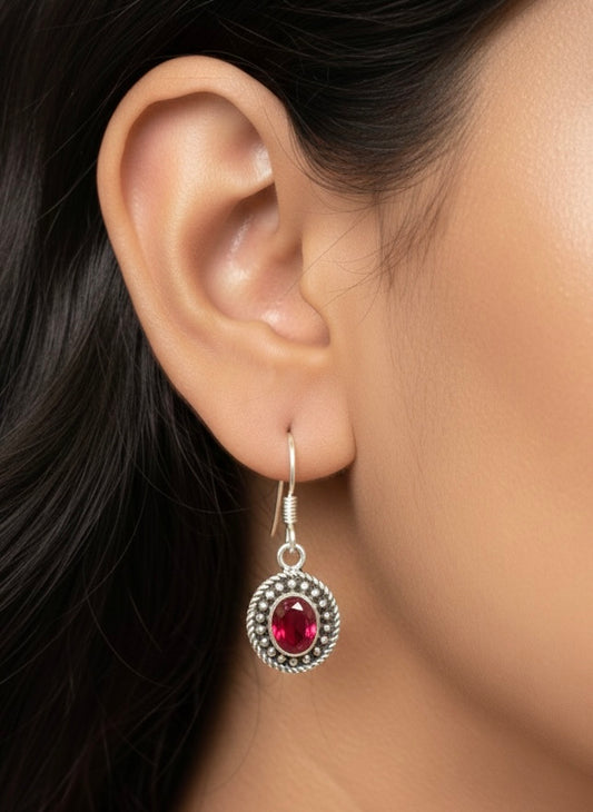 Aarohi red silver earrings